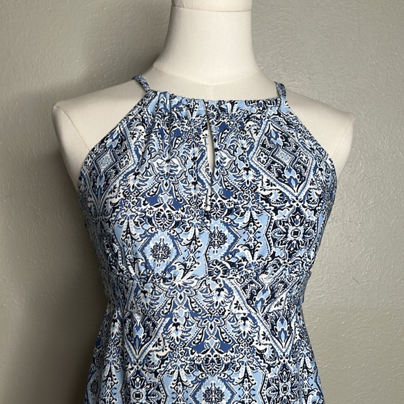 KONA SOL Halter Blue Floral Botanical‎ Blue & White Tankini Swimsuit Swim Top - Picture 4 of 14